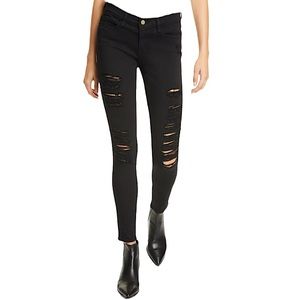 FRAME denim le skinny de jeanne Film Noir black super distressed size 24
